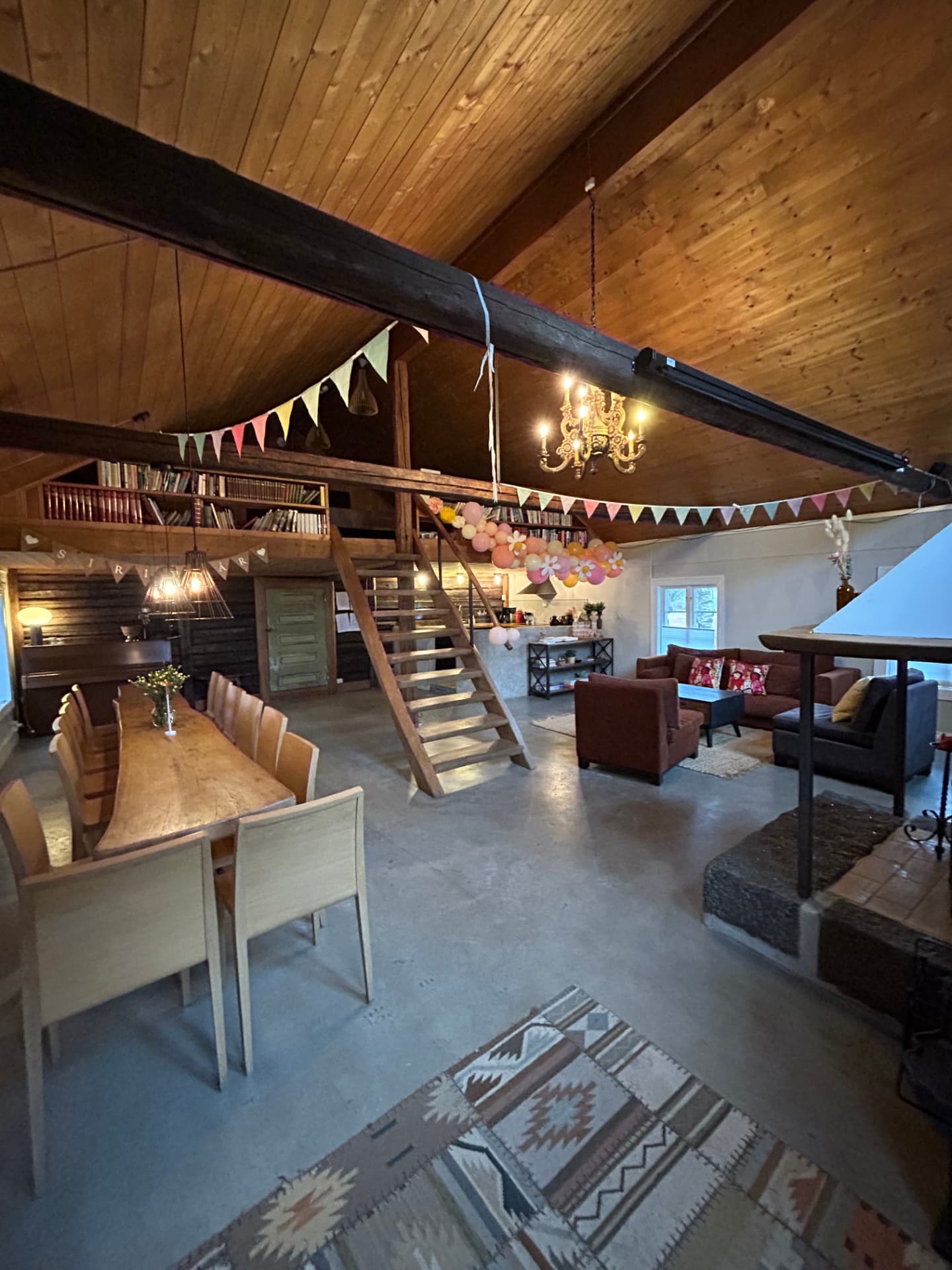 Fjøset – the big hall with bunting