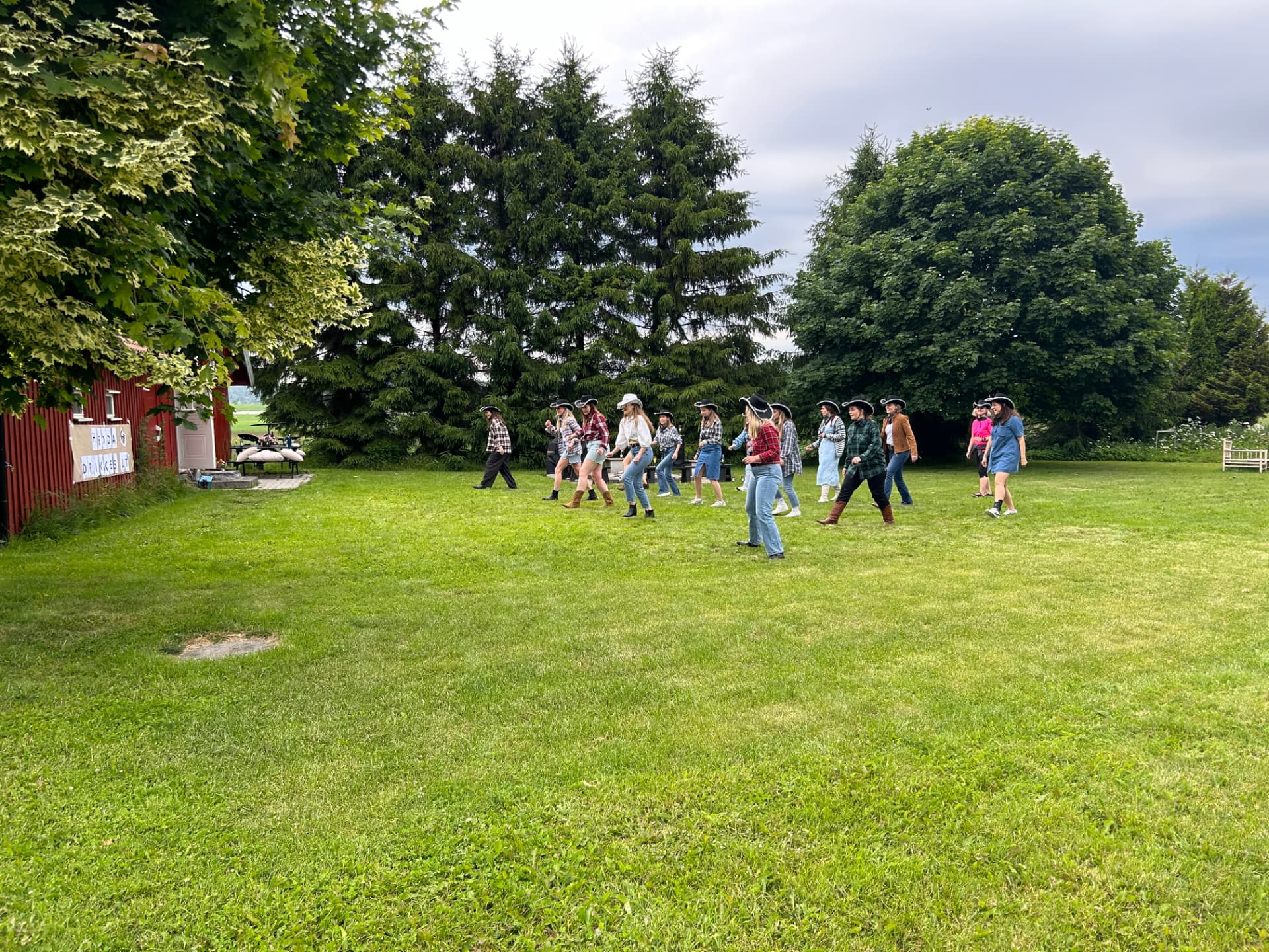 Line dancing on the lawn by Fjøset