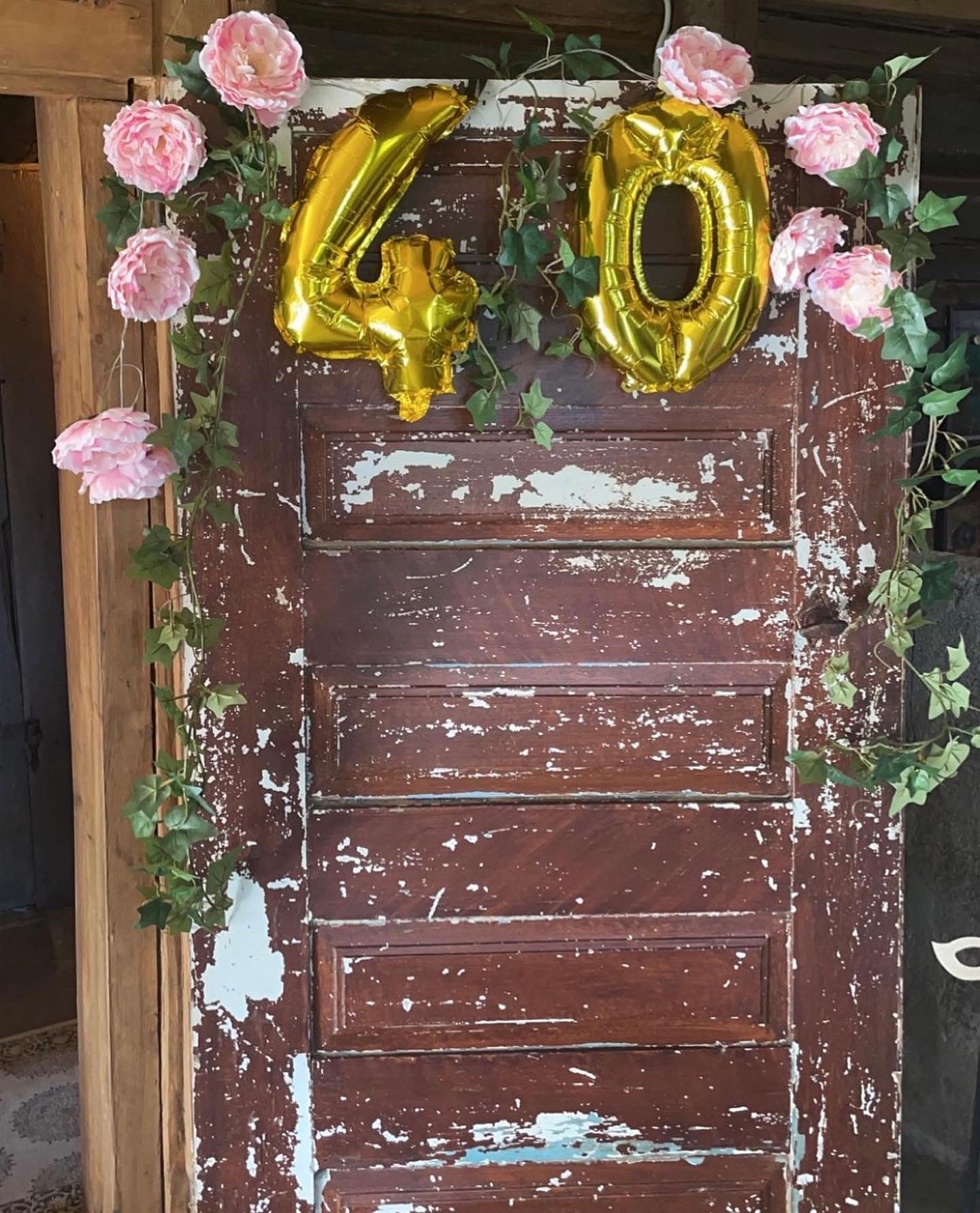 Old door decorated for a 40th birthday