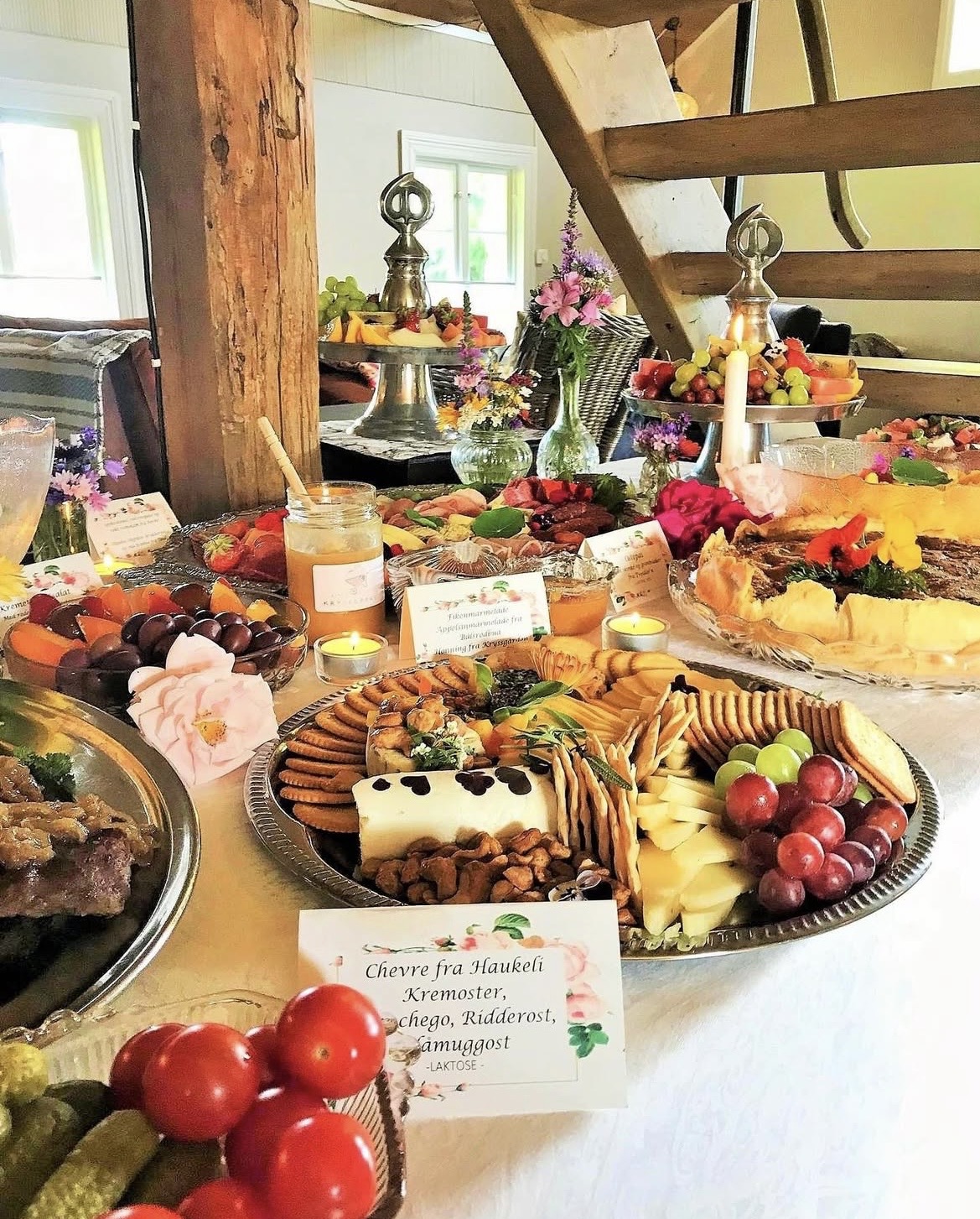 Cheese and charcuterie board with fruit and crackers